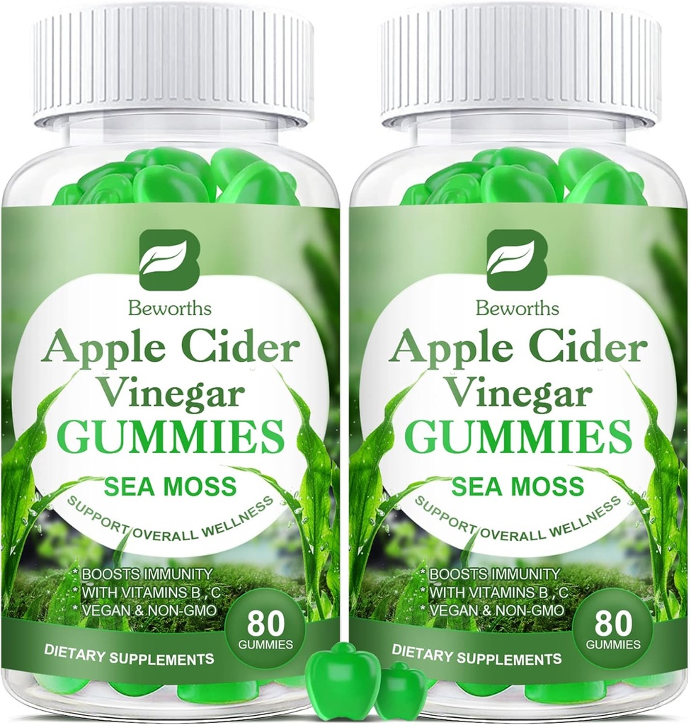 Apple Cider Vinegar & Sea Moss Gummys, 有机ACV Gummys with mother Supposes Immune, 成人和孩子的消化健康, Seamos Gummy with Vitamin B6 B9, B12