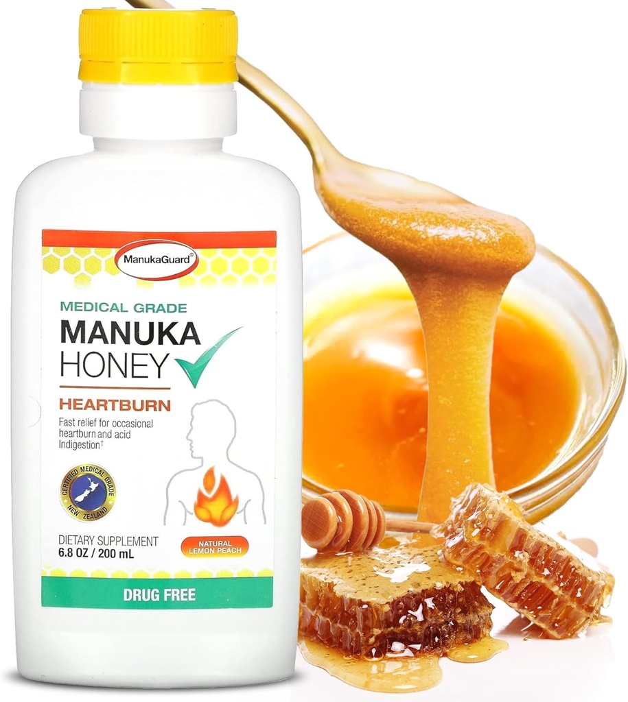 ManukaGuard Heartburn Nutralize, 医学级 Manuka Honey 6.8oz - 即时心脏燃烧和酸性消化不良。 无毒物质替代品