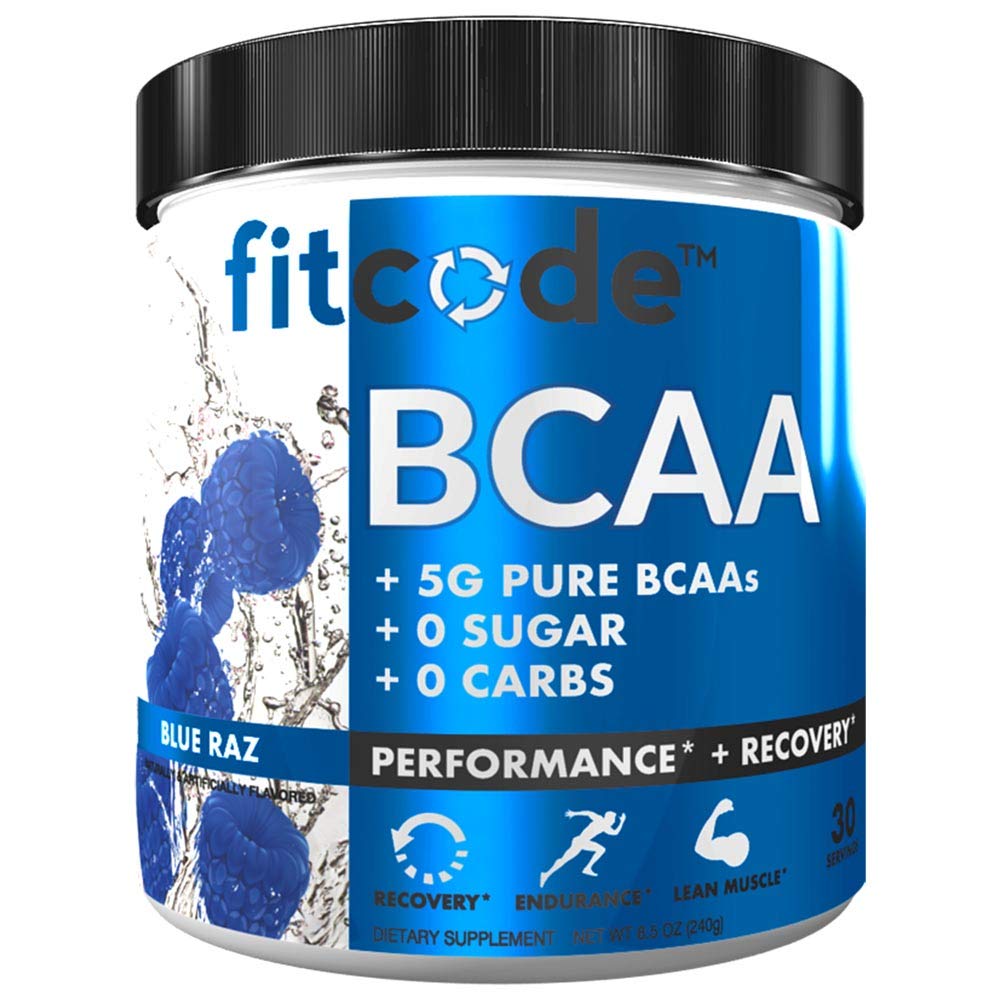 Fitcode Ultra Premium BCAAs 纯 BCAAs 5G, Proven 2:1:1 氨基酸比例 帮助工作后恢复, 利性肌肉生长,耐力, 30 services (蓝色 Raz)