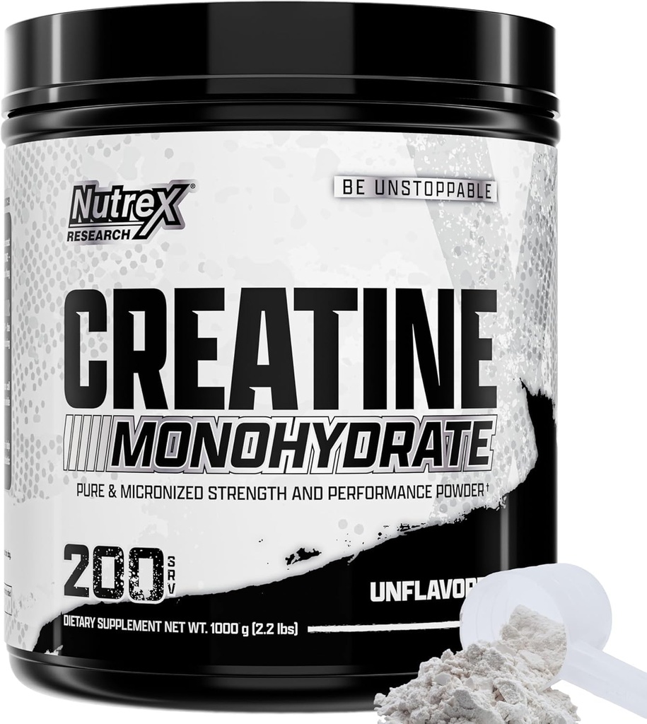 Nutrex 研究 微晶体化 单水合物 粉末 - 200 services (1KG) 纯纯,无味 单水合物 肌肉增益,强度和性能补充,5G per Serv (2.2磅)