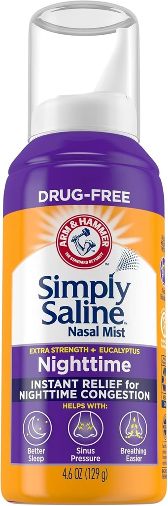 简而言之,Saline Plus Nighttime Nasal Mist, Eucalyptus, Extra Starity, 4.6 fl oz - 2pc 纳米