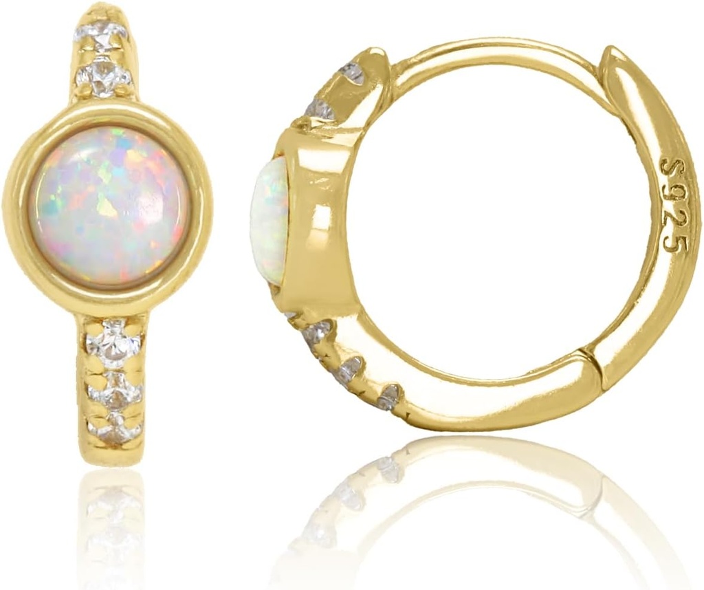14K金盘 925 Sterling银盘 创建的白奥佩尔胡格吉 Hoop Earrings