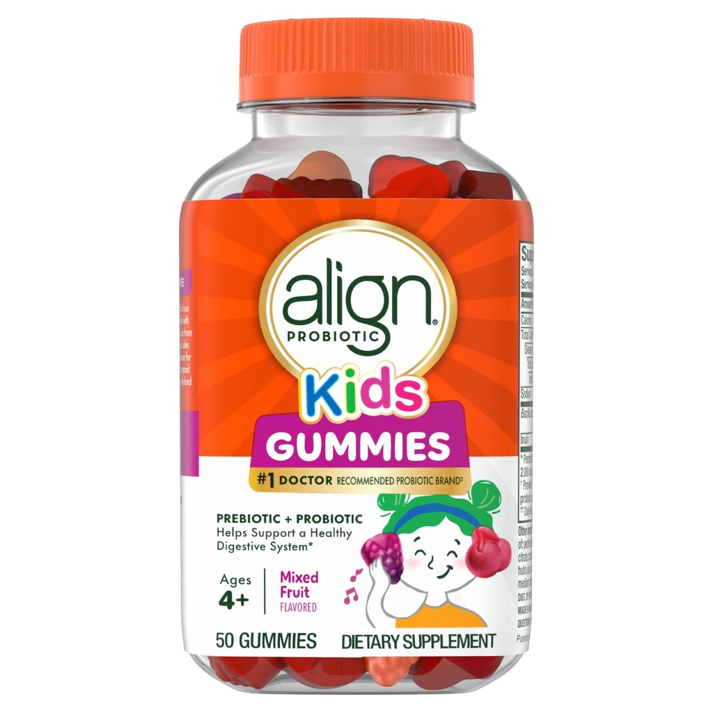 Align Probiotic, Kids Gummys, Prebiotic + Probiotic 帮助支持健康的消化系统*,# 1 Doctor推荐的Probiotic Brand‡, 50 Gummys包装可能有所不同.