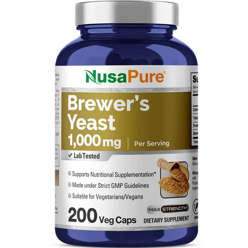 NusaPure酿酒厂 Yeast 1000mg 200 蔬菜盖(非GMO, Vegan)