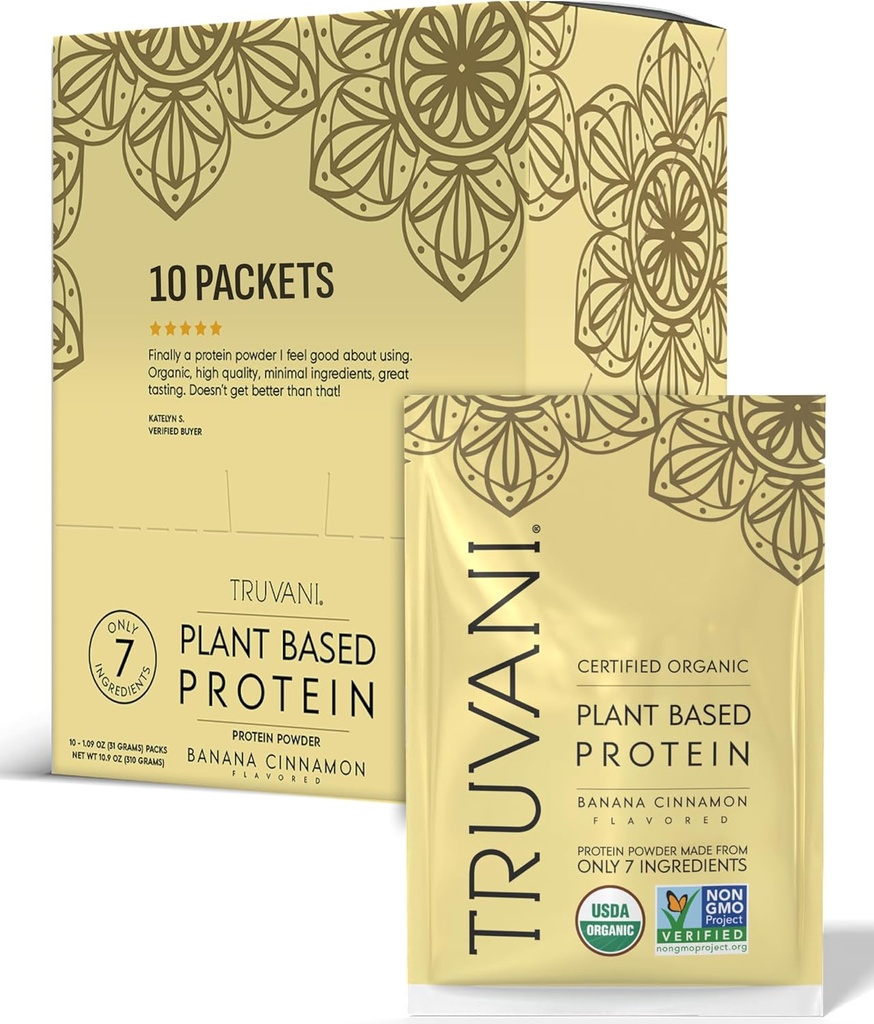 Truvani Vegan Pea蛋白蛋白粉 香蕉肉 20g 有机植物基蛋白 单次服务旅行包 10次服务 Keto Gluten & Dairy Free → 低卡 → 无添加糖