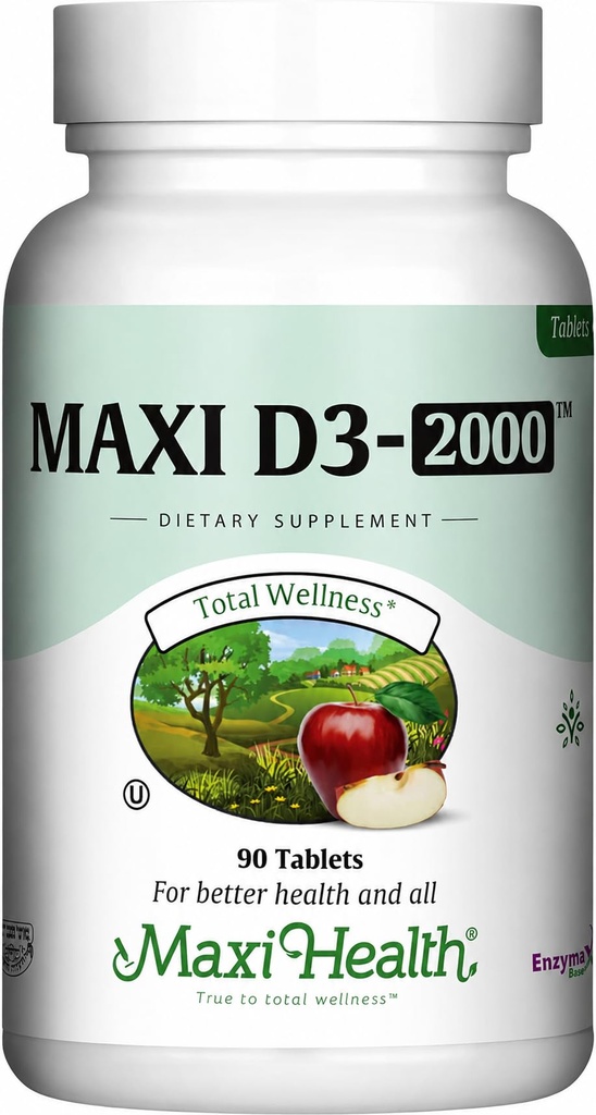 Maxi-Health Vitamin D3 2000 IU - 健康肌肉功能,骨骼健康和免疫支持 - 90块 - 成人最佳Kosher补充剂