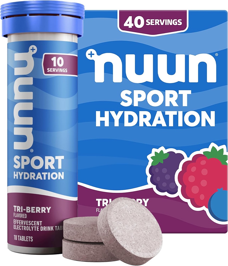 具有镁、钙、钾、氯和钠、Gluten Free & Vegan、Tri-Berry、4 Pack(总共40种)的Nun运动电解片