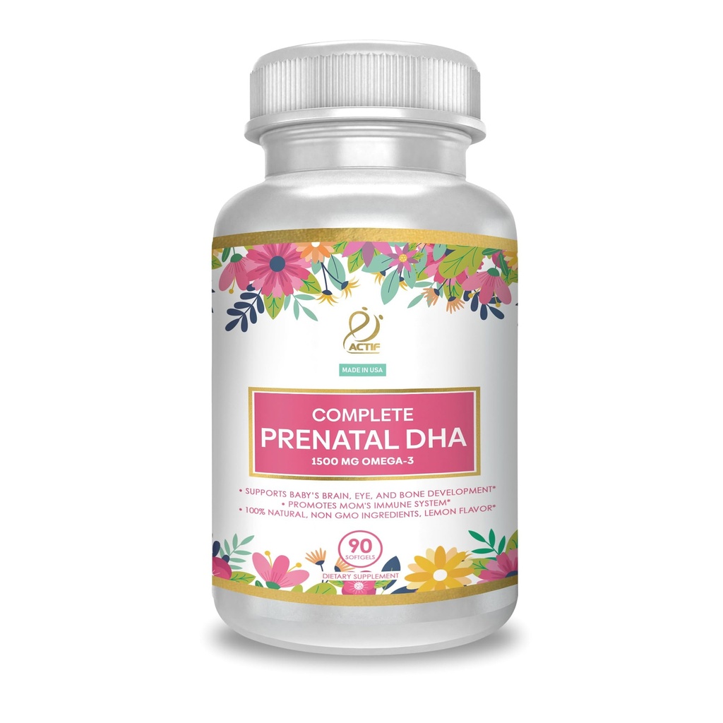 ACTIF 完整的产前DHA, 1500mg Omega-3, 100% 自然,有机DHA, EPA – 非GMO, 90 Counter