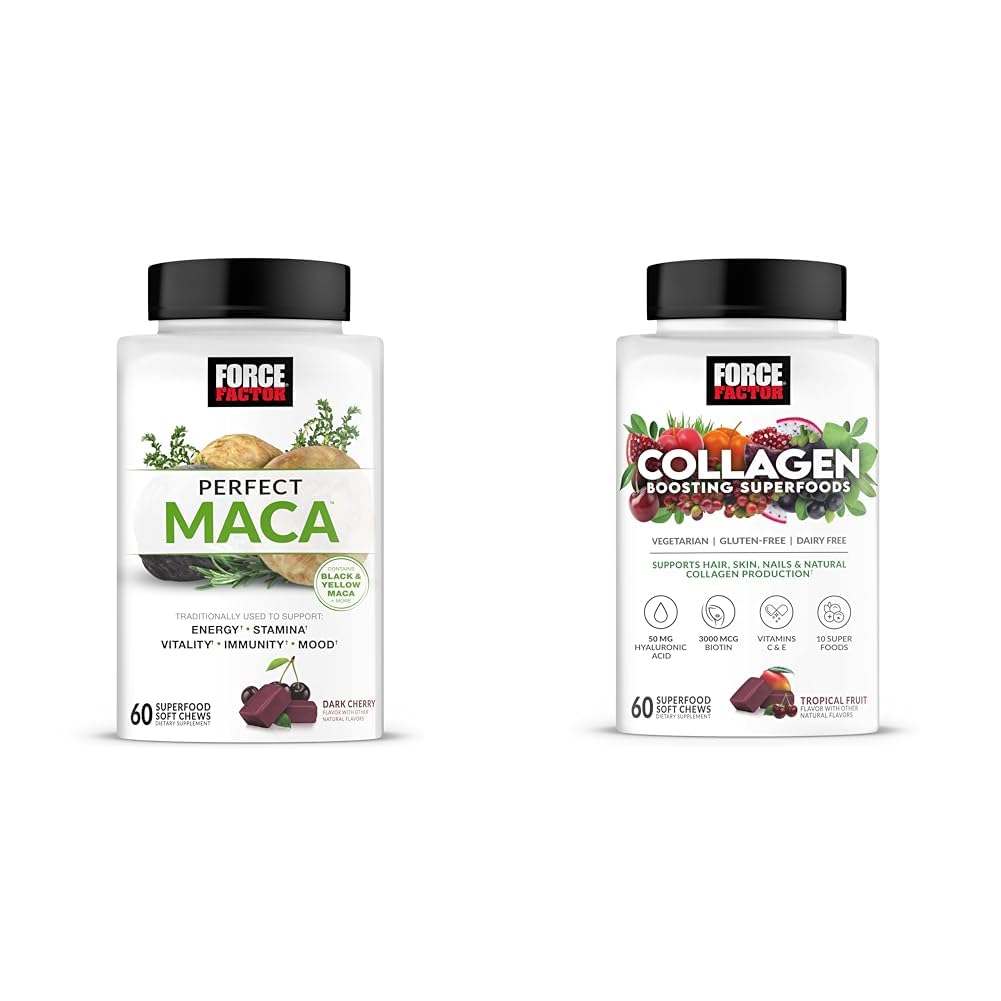 强制因子 Maca Root 和 Collagen Soft Chews Bundle 与 60 Maca 和 60 Collagen Chews 组合