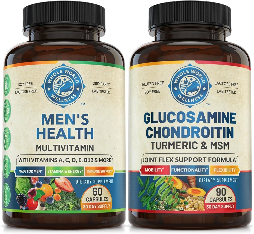 Mens Daily Multivitamins & 高级联合支援包(每个瓶子一个). 集体支持整体健康,促进能源,联合健康. 美国制造。