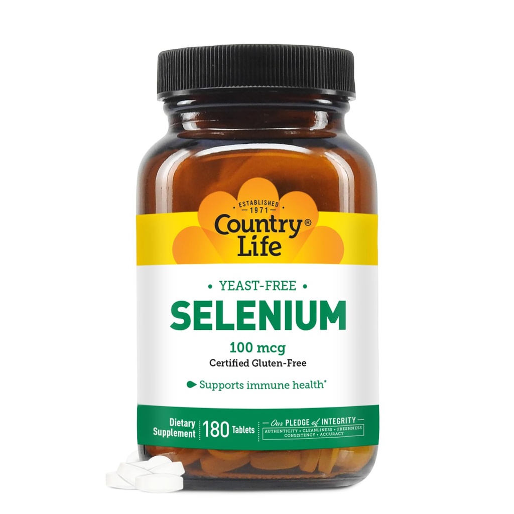 乡村生活 Selenium, Yeast Free, 支持Immune健康, 100 mcg, 180 板块, Gluten Free, Vegan, Halal