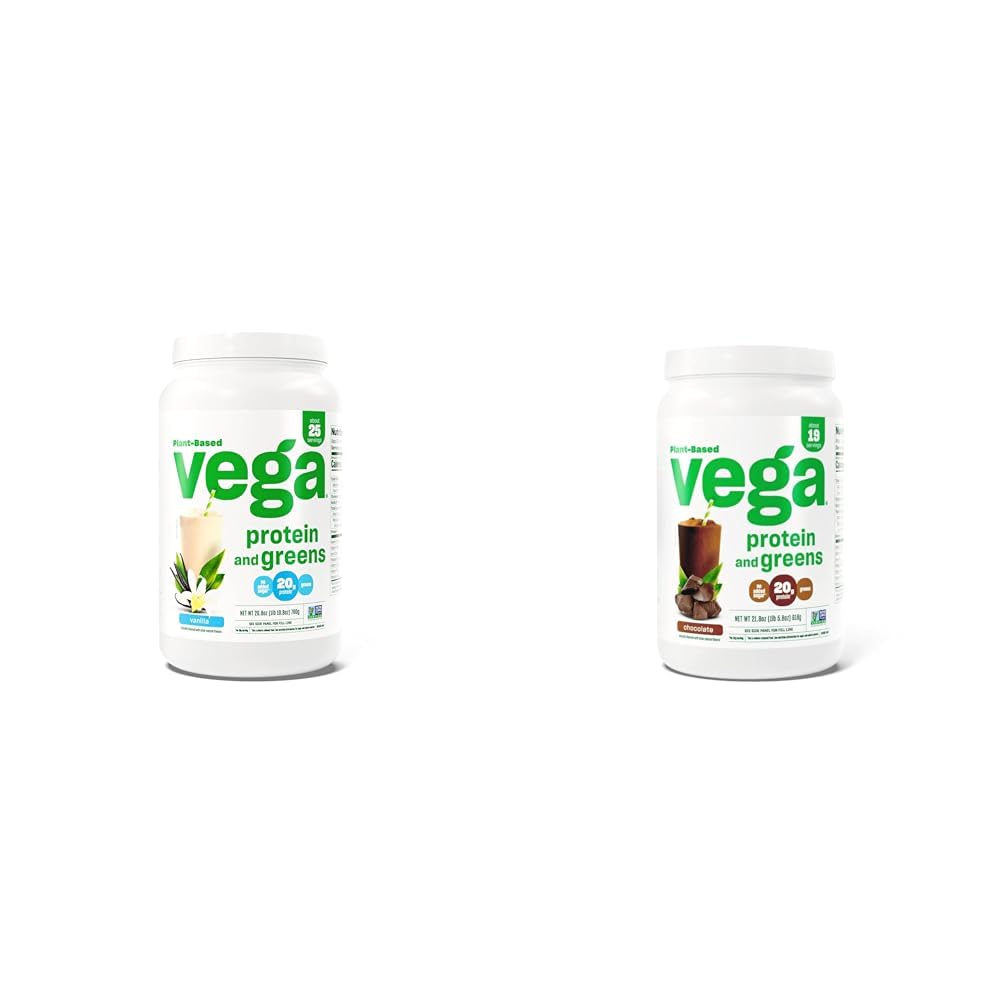 Vega蛋白和绿素蛋白粉,香草 - 20g 植物基蛋白加蔬菜,Vegan & 蛋白和绿素蛋白巧克力(19种) - 20g 植物基蛋白加