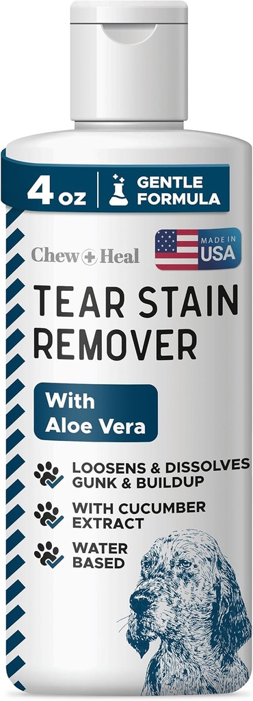 Chew + Heal Labs 宠物泪水除尘器用于狗 - 4 oz 水基狗眼洗涤和清洁 - 溶解 Gunk & build - Aloe Vera & Cucumber 提取器