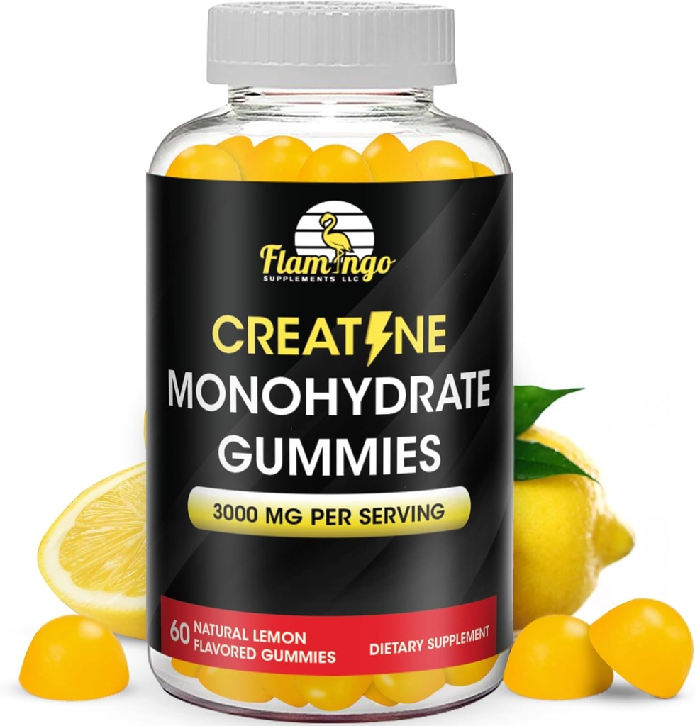 Creatine Gummy 补编 - Lemon Flawared Creatine Monohydrate Pre Workout Chews for Energy Boost, Creatine 建筑肌肉和力量补编 Vegan,非GMO 90 Counter