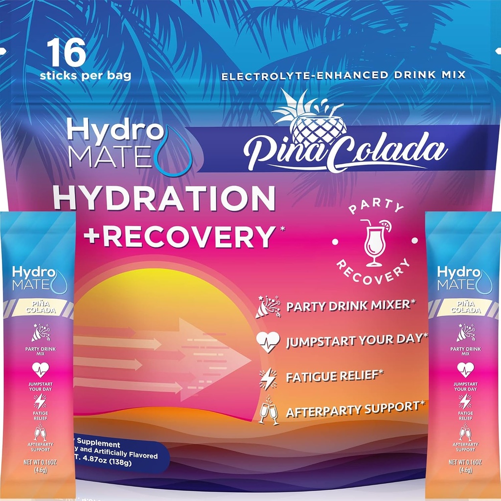 HydroMATE 电解石粉包 菠萝水解加速器 低糖方 有利于恢复 热带 Piña Colada 16 棒