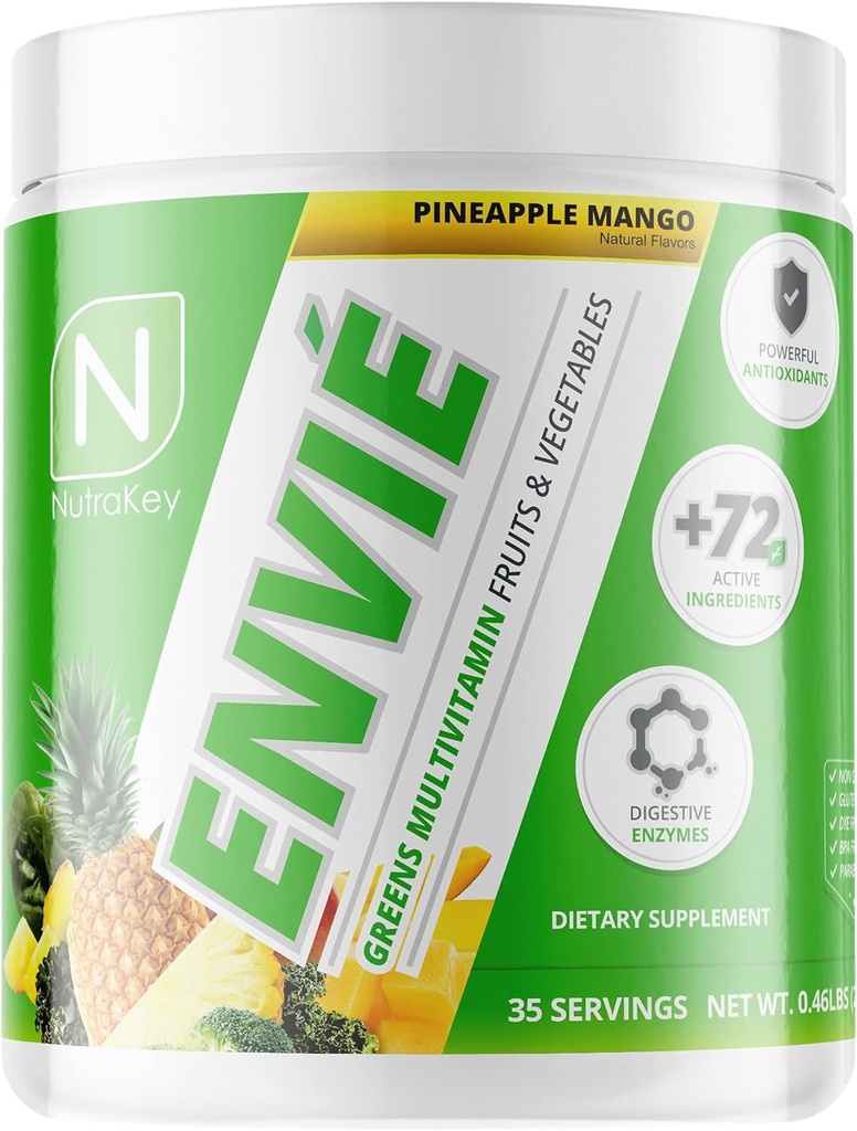 努特拉基 Envie 多维他命粉, 男女Keto 多维他命, 水果, 绿色, 抗氧化剂, 消化酶, 氨基酸, 维生素B 有机粉( Pineapple, 210g)