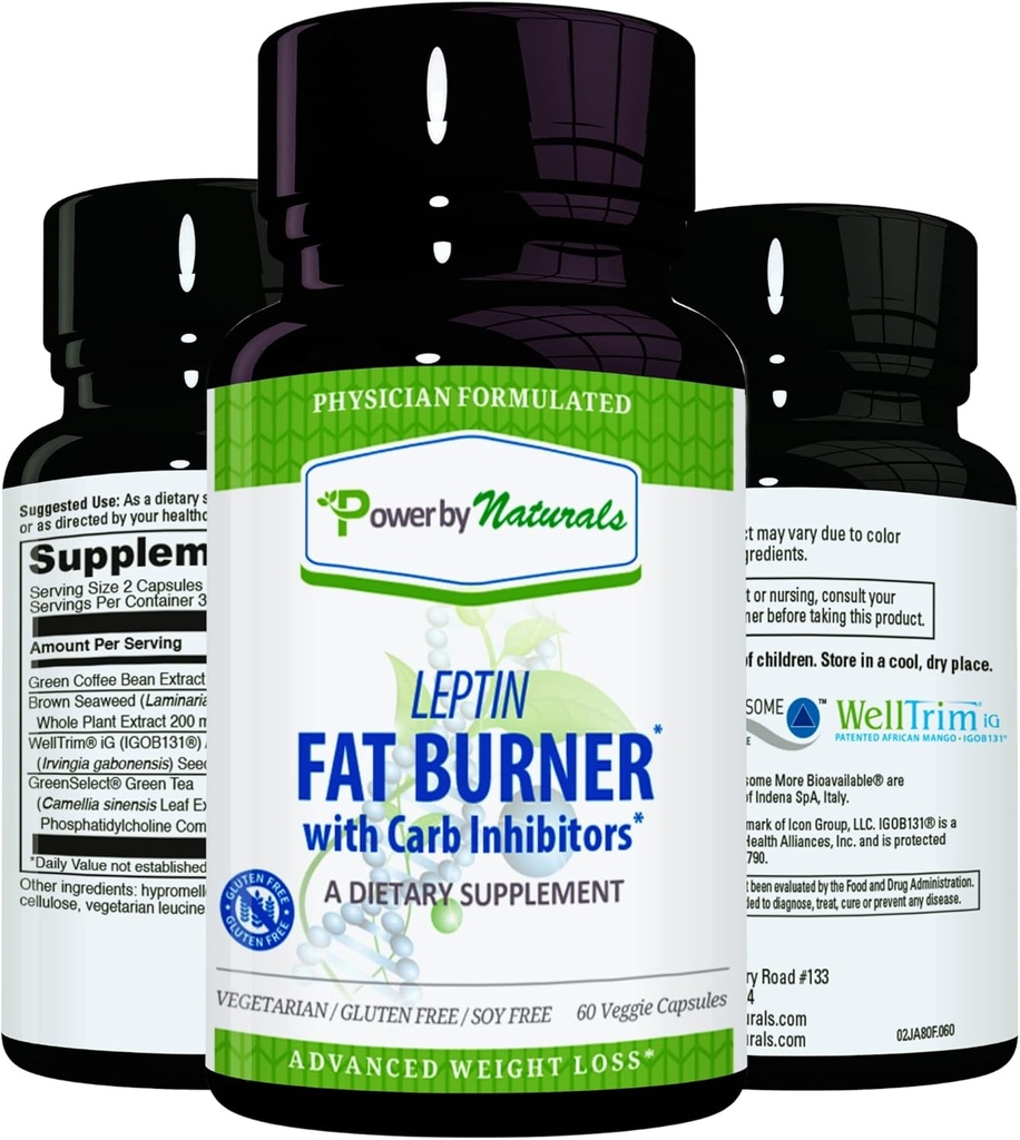 以自然为单位的动力:Leptin Fat Burner 配以碳阻塞器 - 60 Gluten-Free Capsules,Leptin Wight 损失饮食药片,高效脂肪燃烧器,Appetite 抑制剂