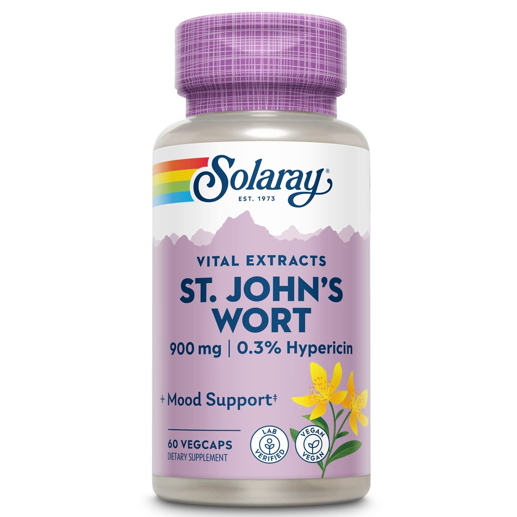 SOLARAY St. Johns Wort Air Extraction 450mg Two Daily QQ Mood & Brain Health Support 0.3% Hypericin QQ 60ct, 30 Serv.