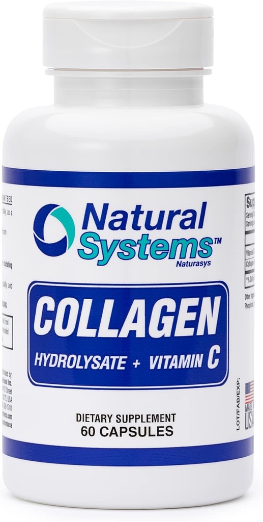 Collagen Plus 维生素C 由自然系统 60 Capsules – Collagen Hydrolysate 和维生素C 活体毛发和皮肤 - Collagen 补充 女性和男性 - Hollagen Peptides Power Pills