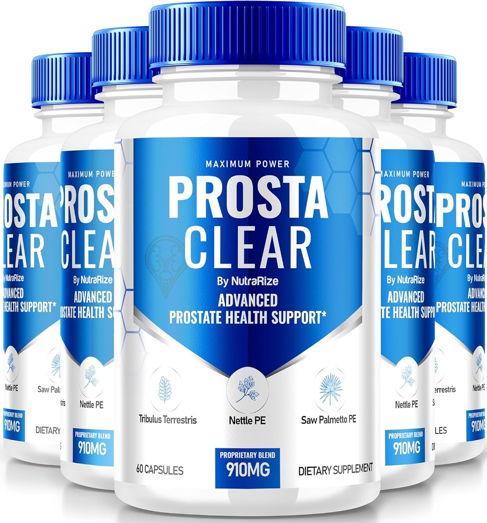 NutraRize (5 Pack) Prosta Clear - 支持前列腺热的Premium补充剂,所有天然盖以恢复控制,并用于整体健康,ProstaClear Pills Reviews (300 Capsules)