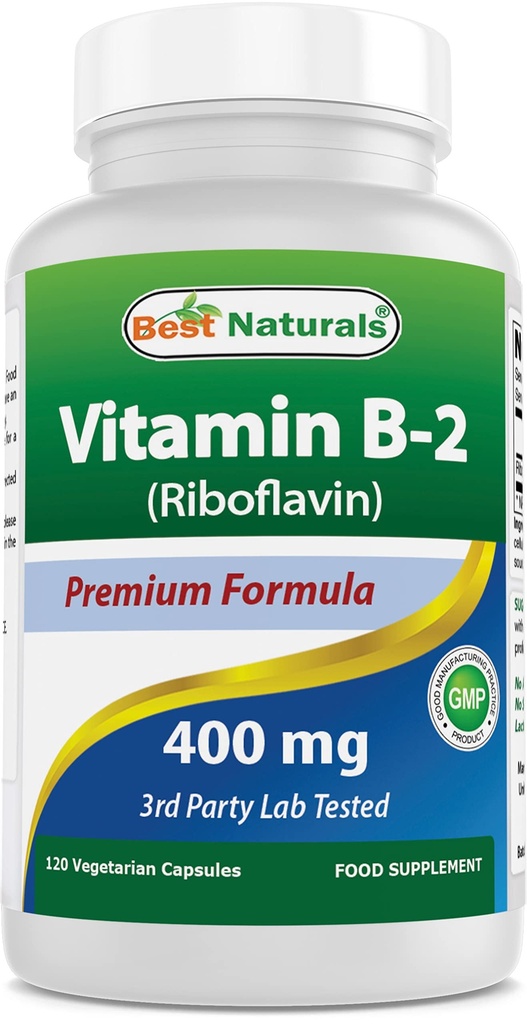 最佳天然维生素B2(Riboflavin)400mg - 米格拉因救济 - Veggie Capsules - Conezyme 前体 - 120