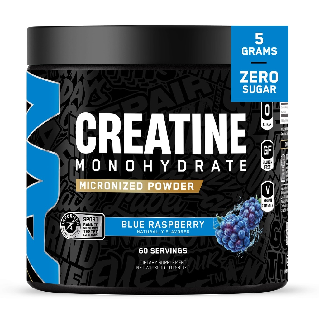 所有黑色物质 Creatine Monhydrate 60 services 蓝色Razz 微量化氨基酸粉 支持肌肉 细胞能量 认知功能 QQ Gluten-free and Keto 友好