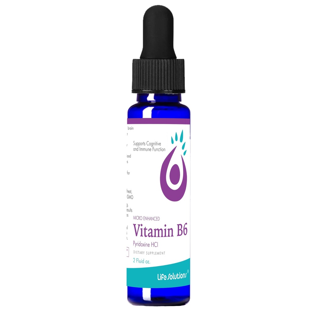 生命解决方案 维生素B6 Pyridoxine HCI - B维生素补充剂,B6维生素 25mg - 代谢剂,能量和神经系统支持 2oz液滴剂的基本B6补充剂