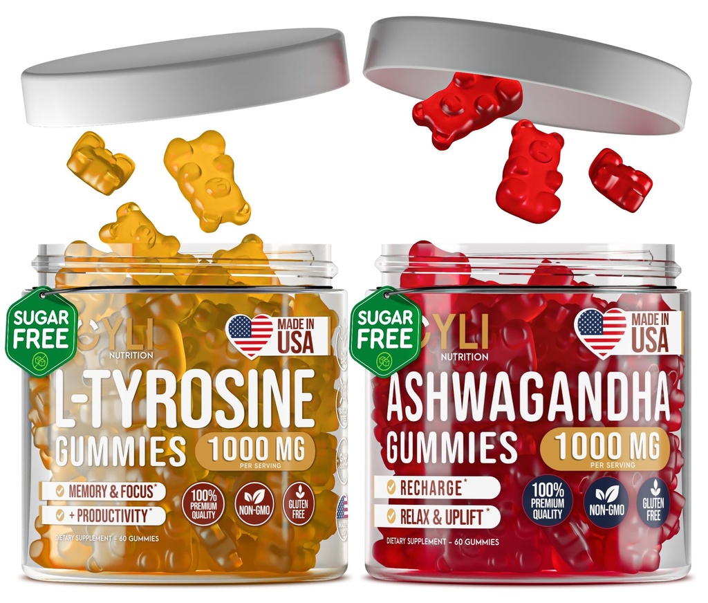 L-Tyrosine Gummys + Ashwagandha Gummys - L Tyrosine 补充品和 Ashwagandha 补充品 Bundle - Ashwaganda, L-Tyrosine for Kids and Alturals - 60 Ashwa Gummys, 60 L-Tyrosine Focus Gummys (中文(简体) ).