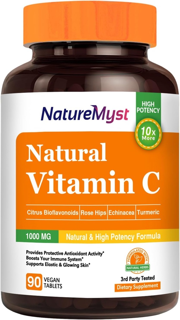 维生素C片,1000毫克,自然形态,高概率,Citrus Bioflavoids,Rose Hip, Echinacea & Turmeric, Immune & Skin Health, 90 Vegan片