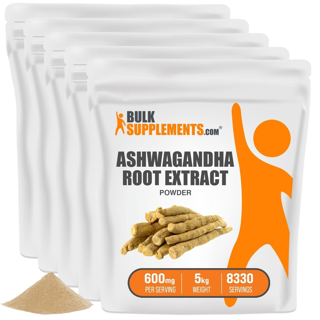 Bulk Suppers.com Ashwagandha 根提取粉 - Ashwagandha 补充粉 - Ashwagandha 粉 - 来自 Ashwagandha 根 - Vegan & Gluten Free,每服务600毫克,5kg(11磅) (Pack of 5)