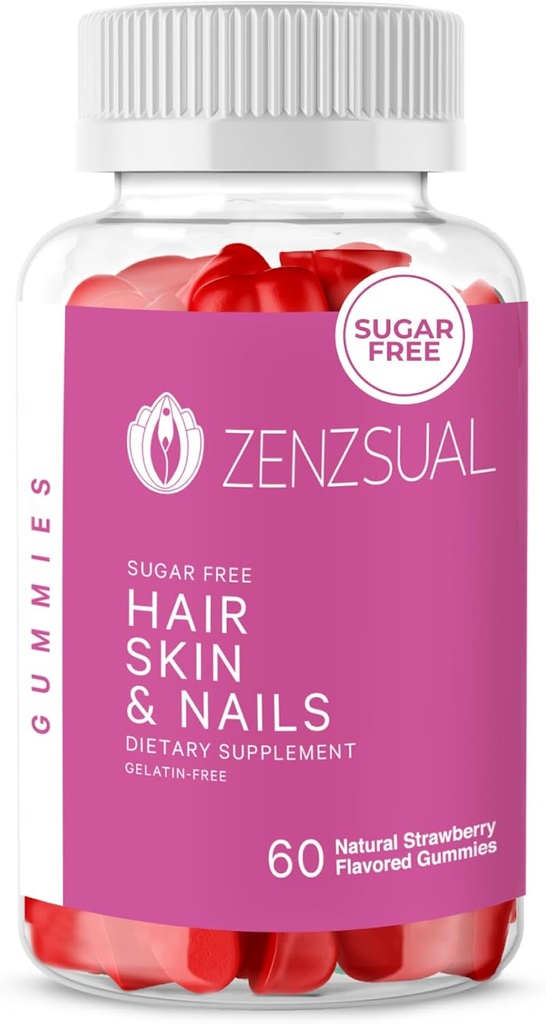 ZENZSUAL 头发、皮肤和钉子胶类 — 含有生物素的多维他命、维生素C、B12和锌类 — Vegan 补充剂和无糖(60古米)