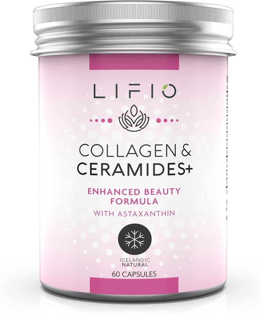 Collagen & Ceramides+, 增强美容配方 Astaxanthin & Biotin, 维生素A, B2, B3, B12, C & D 推广皮肤水分和弹性, 非GMO, Gluten-free, Soy-free, 60 Capsules