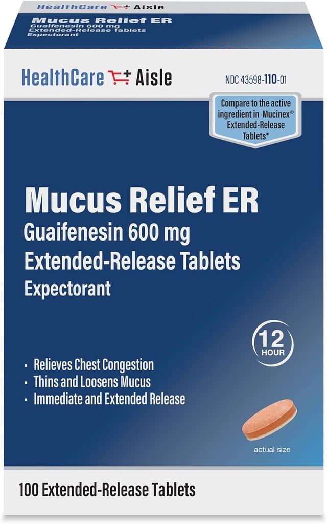 Guaifenesin健康护理 600 mg 扩展释放-100 片片-胸部摄入减量的Mucus减量预期剂