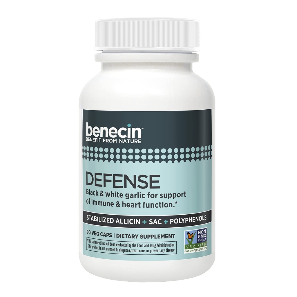 Benecin Defense 1500 mcg 稳定 Allicin / Capsule + + 高量 SAC 和 多酚 来自黑蒜 → 强力支持 Immune 和 Heart 函数 (90 Counter, 90, Count)