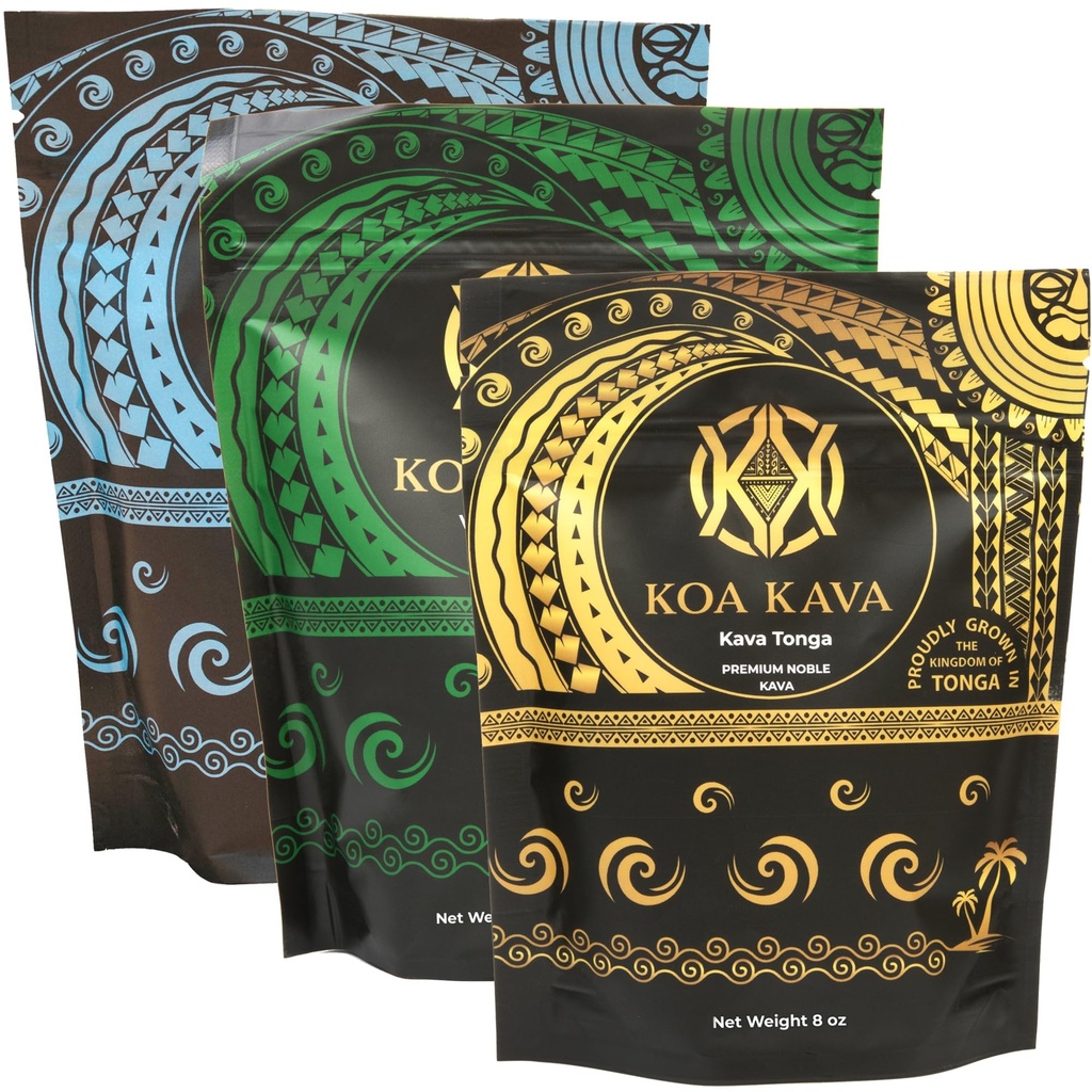 8 oz Koa Kava Bundle,配有汤加磷酸盐、斐济瓦卡和瓦努阿图瓦卡卡瓦根粉