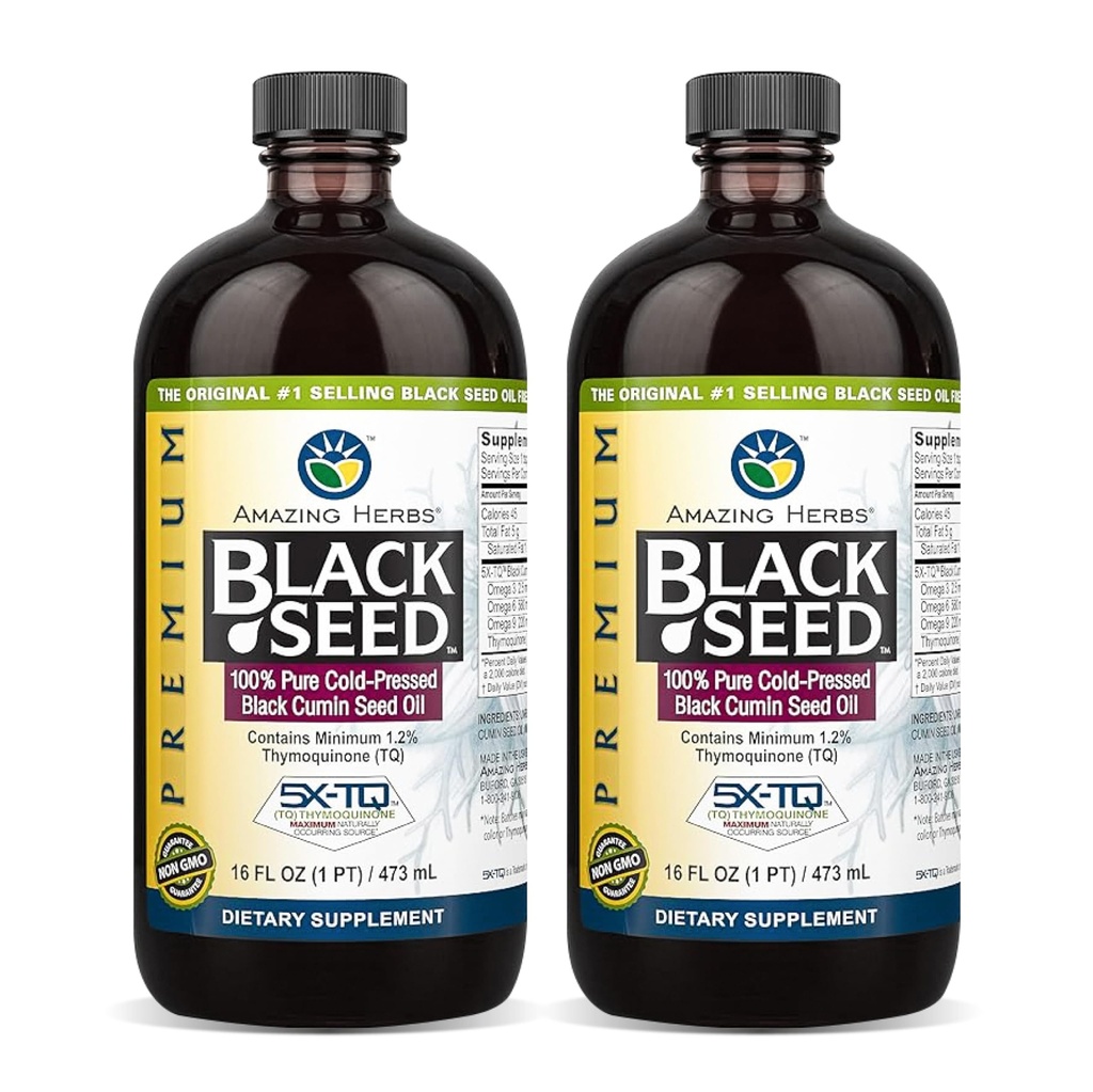 惊人的草药 黑种子油 - Gluten Free, Non GMO, Cold pressed Nigella Sativa Aids in Digestive Health, Immune Support, Brain 函数 - 16 Fl Oz (Pack of 2).