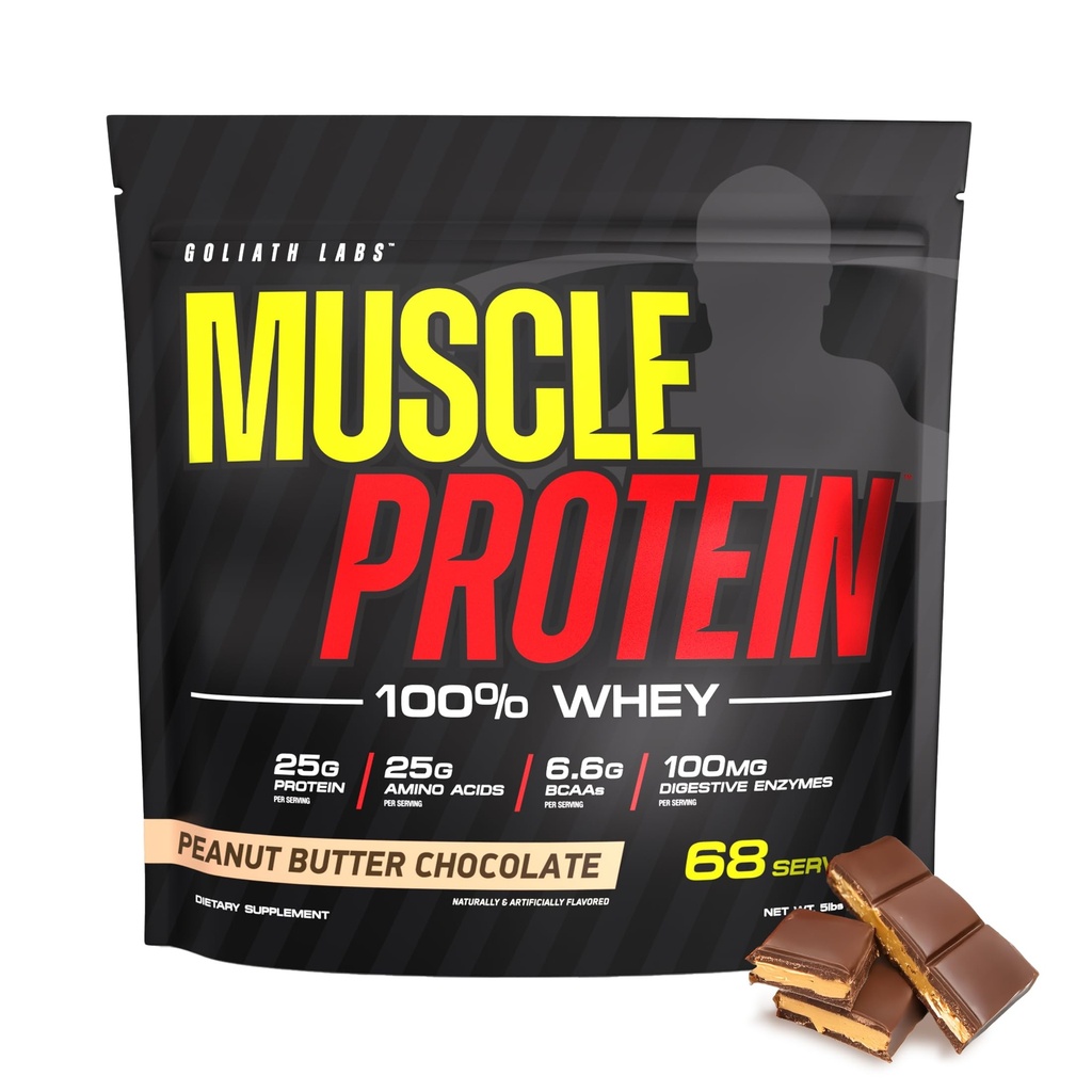 COLOSSAL LABS 肌肉蛋白Whey Powder [5 lbs/Pack of 1] – 冷过滤,25g纯蛋白,6.6g BCAAs (包装 May Vary)(5英镑(Pack of 1),花生酸奶巧克力)