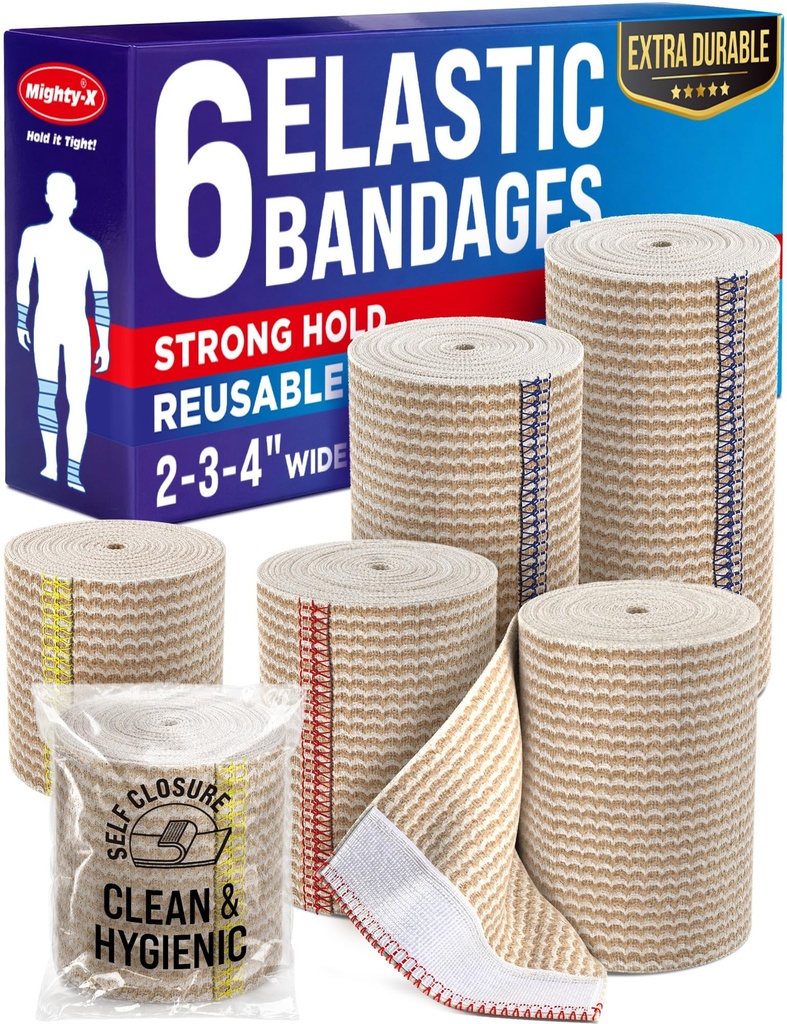 高性能弹性捆绑包 - 6 Pack(2x2in,2x3in,2x4in) - 自闭强压捆绑包 用于脚,安克尔斯,手腕和膝盖