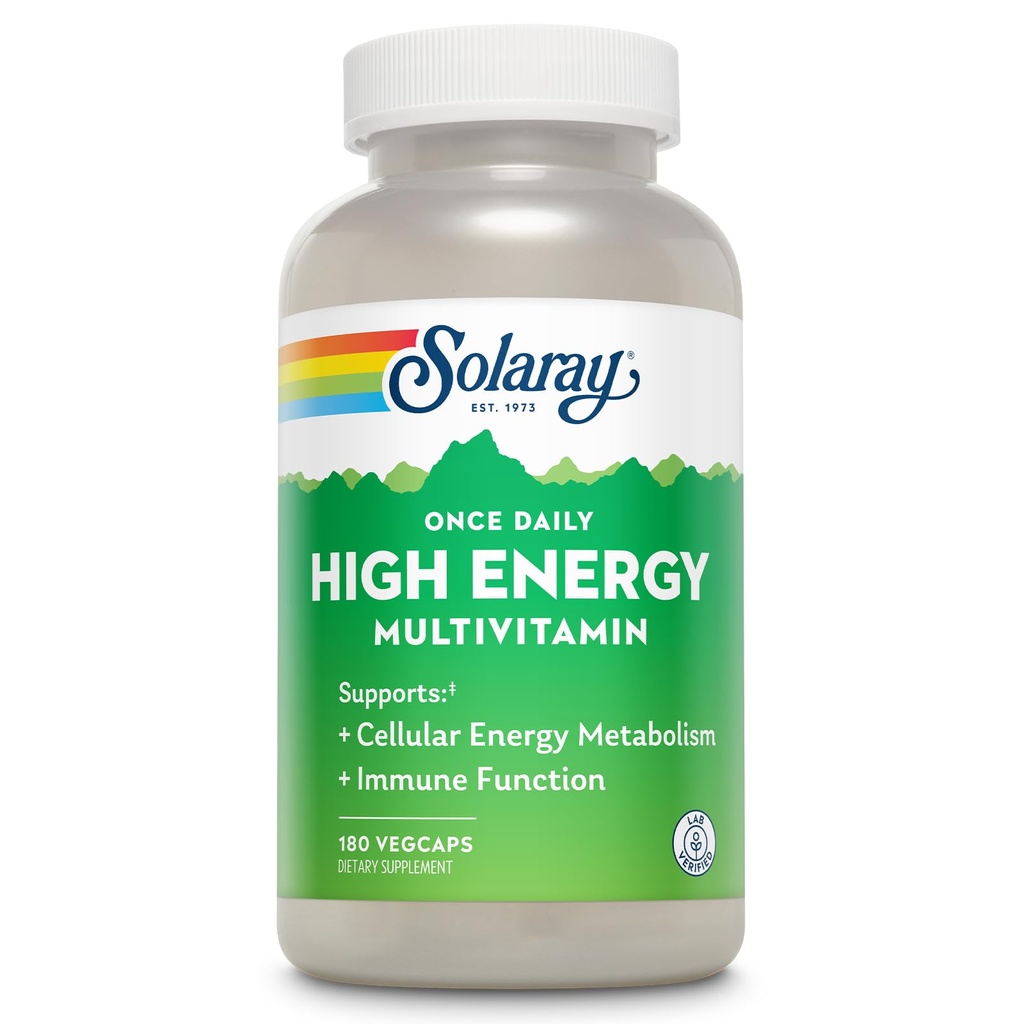 SOLARAY Once Daily High Energy Multivitamin for Menguages - 能源补充 - 免疫支持w/维生素C,A,D和E,维生素B综合体,追踪矿物,60天保证,180 serv,180 Veg Caps
