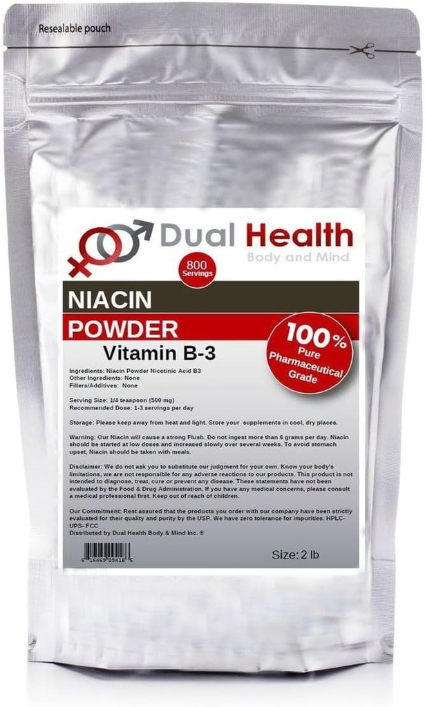 Niacin Powder(2 lbs) 维生素B3 散装药补充剂 立即释放Niacin,配有氟化氮酸非GMO、Vegan、Gluten Free Company 快速吸收 无转基因生物、充料、添加剂或重金属