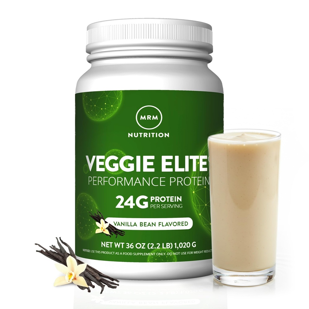 MRM 营养 Vegie Elite 性能蛋白 | Vanilla Bean Flavored | 植物蛋白  Easy 易与 BCAAs| Vegan + Gluten-Free + 临床测试 | 30 服务