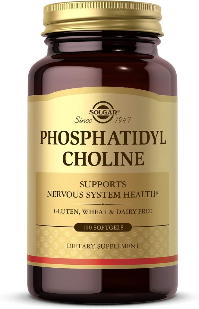 Solgar Phosphatidylcholine, 100 Softgels - 促进健康认知功能 - 从Lecithin衍生出来的 - 包含神经递质乙酰胆碱的胆碱 - Gluten Free, Dairy Free - 50 services
