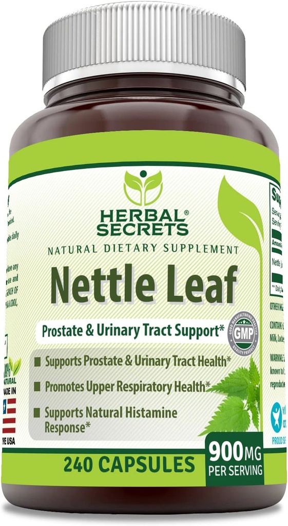 草药秘诀 Nettle Leaf 900 Mg Pervicing 240 Capsules 补编 - 支持尿道切除术和前列腺 - 支持上呼吸卫生