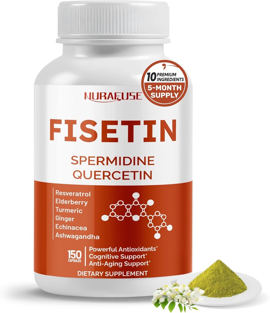 Fisetin 10in-1 公式 - 配有 Spermidine Quercetin Resveratrol, 长老莓, Turmeric Non-GMO, Gluten- Free, Soy-Free