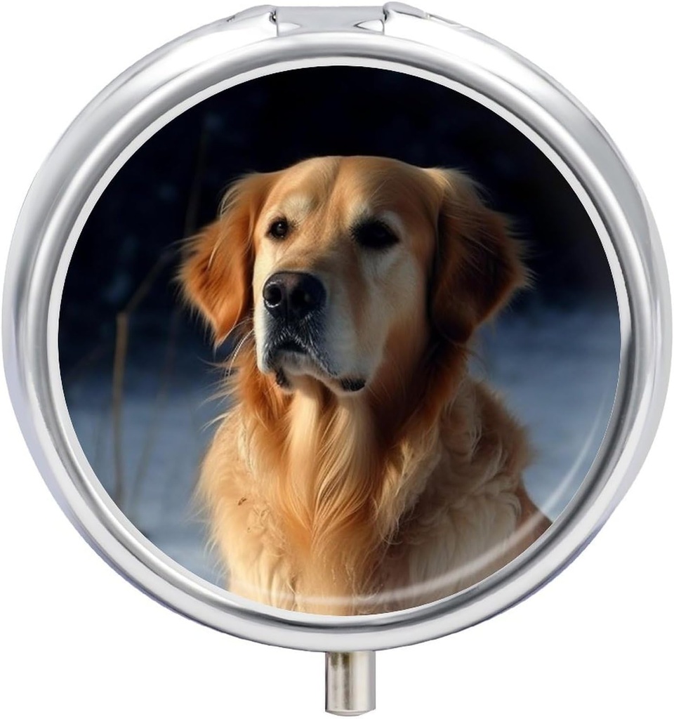 Golden Retriever Pill Case 3 比较便携式药盒 每日圆形药盒 包装药桶 每日医药容器 持有维生素 鱼油 旅行礼物