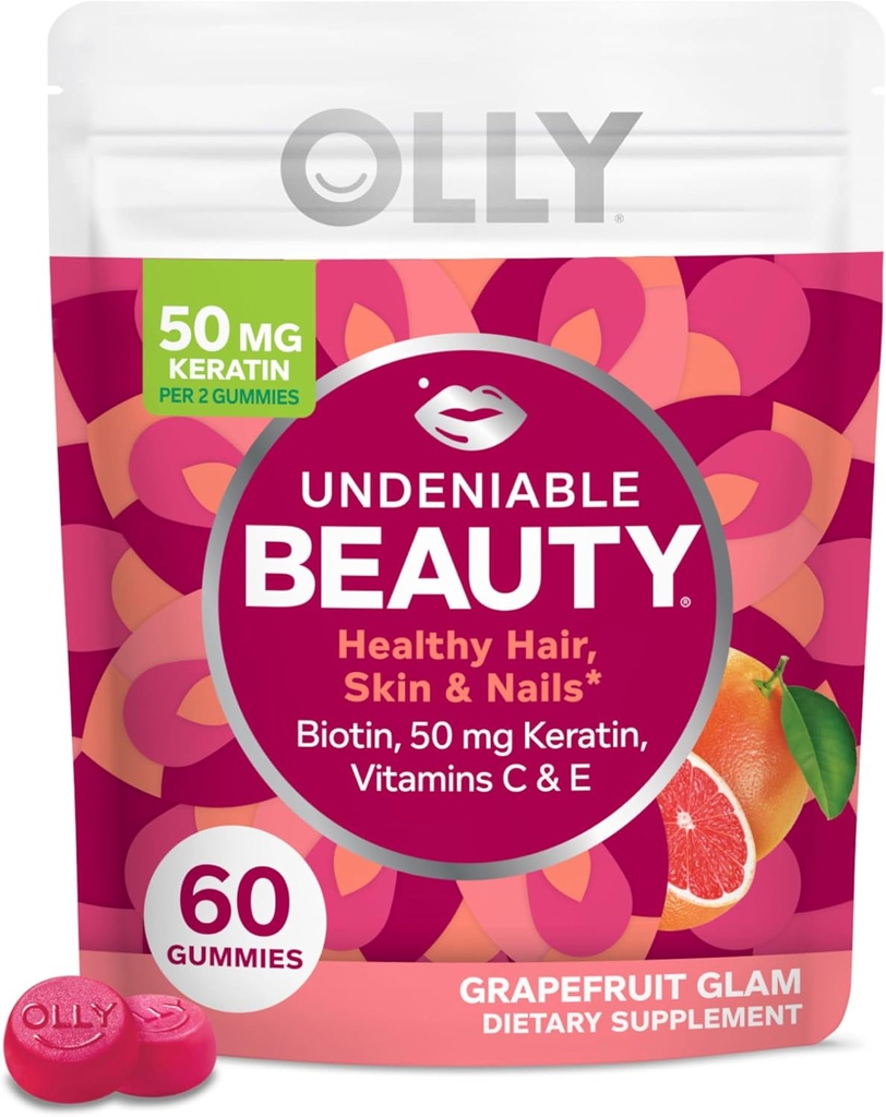 OLLY 不可否认的美人Gummy,为毛发,皮肤,钉子,Biotin,维生素C,Keratin,Chewable Supplement,Grapele果,30天供应-60个计数