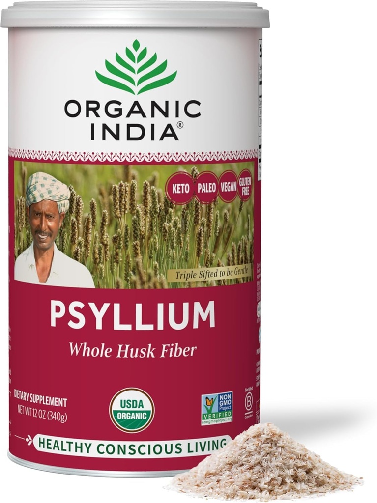 ORGANIC INDIA 全yl胡斯克粉末有机 - yl胡斯克粉末补充剂,文摘支持,Vegan,Gluten-free,非GMO,溶性与不溶性纤维源 - 12 oz (Pack of 1)