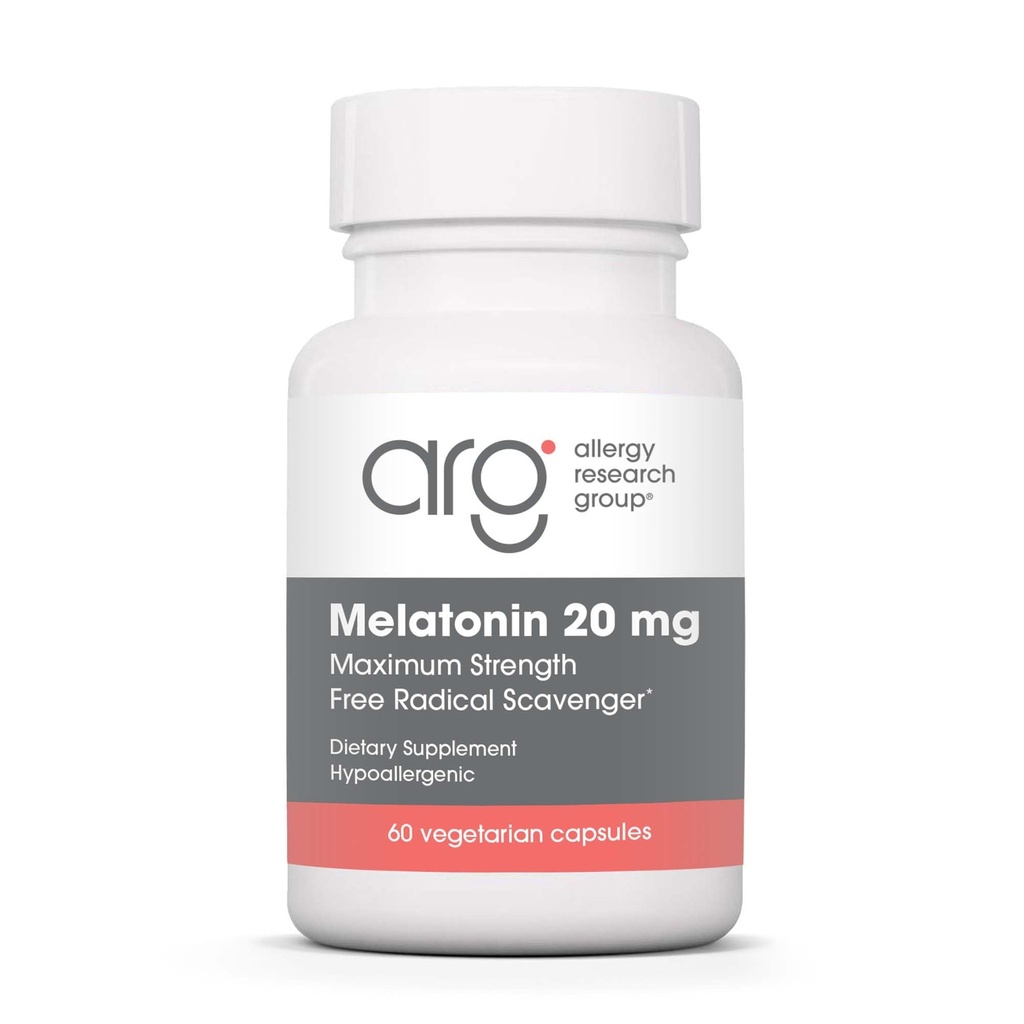 过敏性研究组 Melatonin 20mg - 纯Melatonin,成人额外力量,睡眠援助,高剂量,蔬菜卡普勒斯 - 60个计数