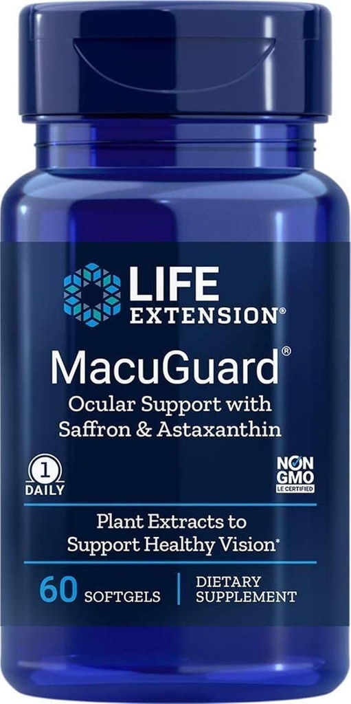 生命延长 Macuguguard 望远镜支持+ Astaxanthin, 60 软胶
