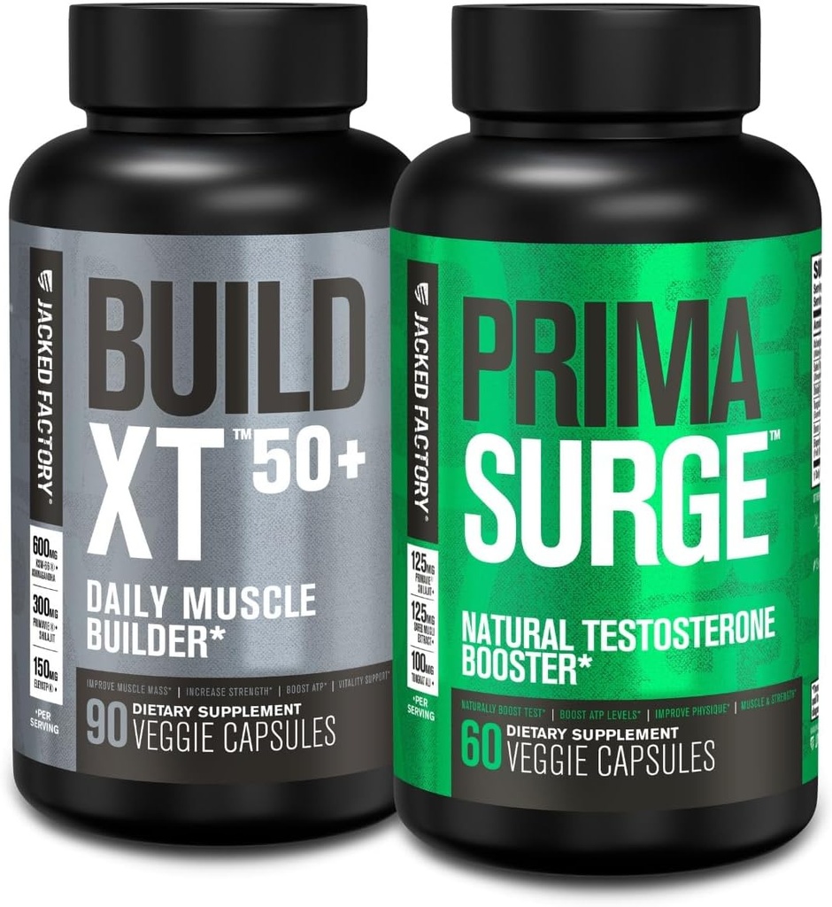 Jacked Factory Building XT 50+ Daily Muscle Builder (90 Capsules) PRIMASURGE 男子测试酮助推器 (60 Capsules) 生命力,肌肉生长与能源